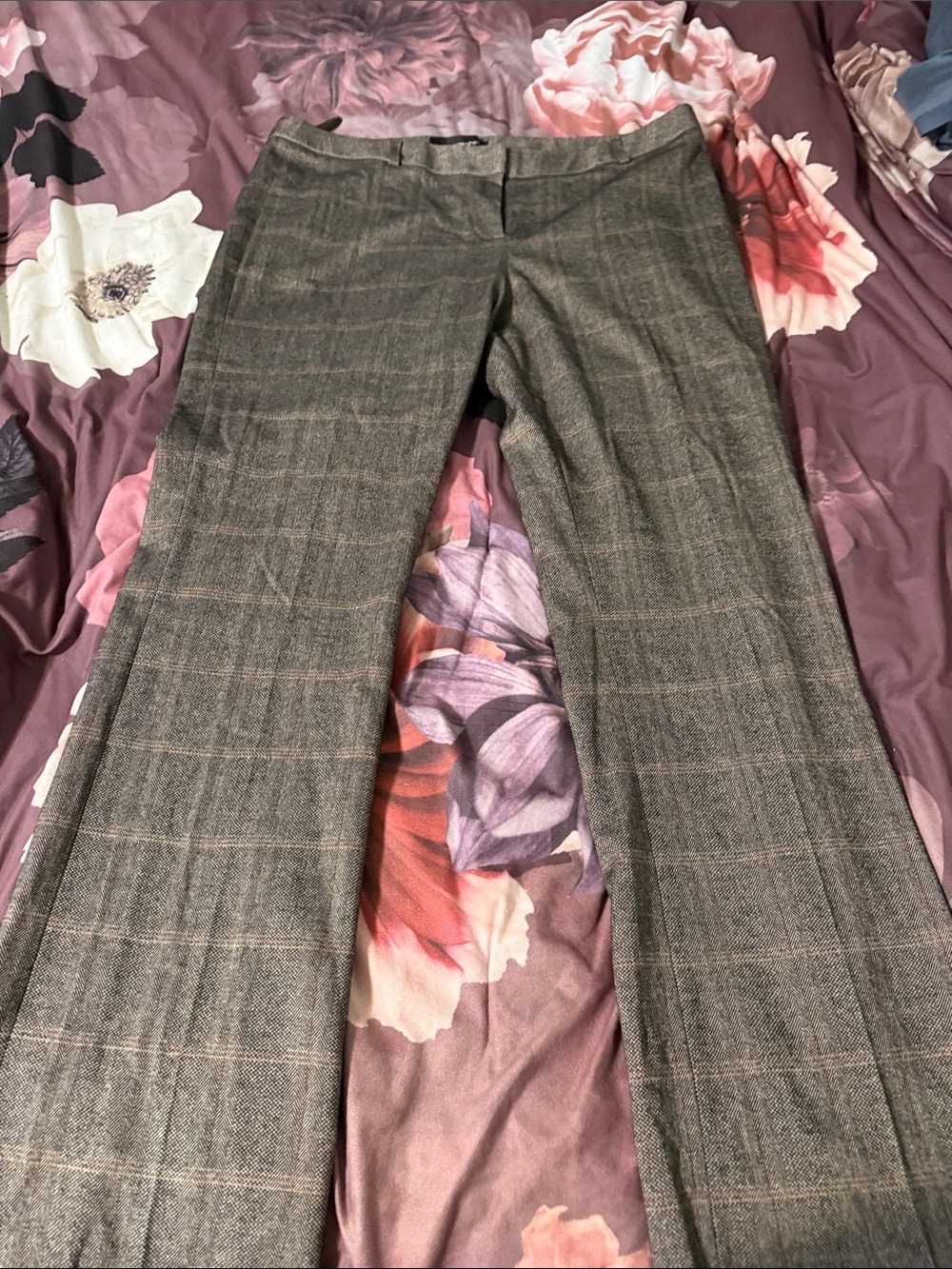 Amanda & Chelsea Gray Plaid Straight Leg Dress Pants